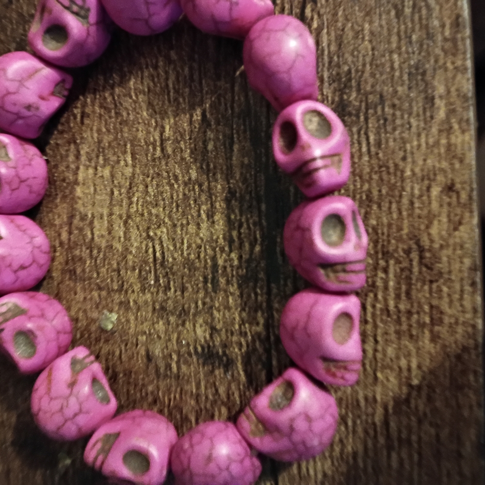 Pink Skull Bead Bracelet